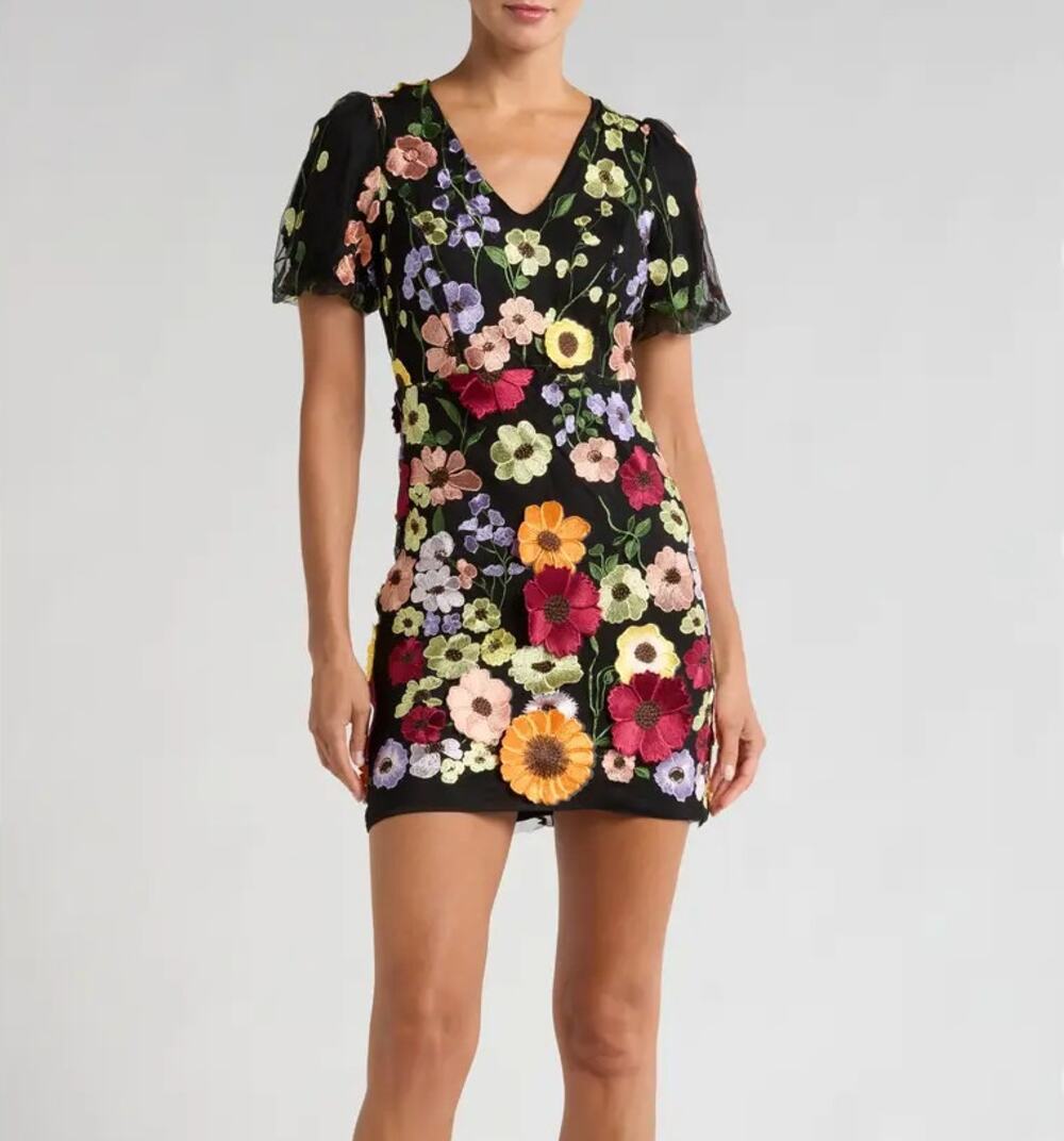 NWT Adelyn Rae 3D Embroidered Sheath Dress in Black Multi Size Medium